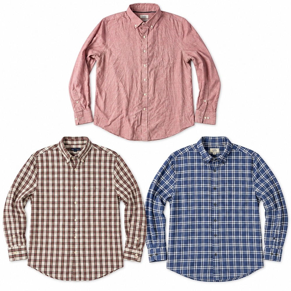 croft & barrow Lot of 3 Shirts Mens M Long Sleeve Plaid Button Down Blue Red EUC